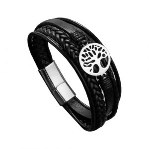 LQUYTA 1 Pi&egrave;ce Bracelet Arbre de Vie Bracelet en Cuir Noir Bracelet Homme &agrave; Enroulement Multiples Fermoir Magn&eacute;tique Parfait pour Cadeaux Homme et Cadeaux de F&ecirc;te (CCtunCanton O&Uuml;, neuf)