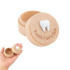 Bo&icirc;te &agrave; Dents de Lait en Bois, Bo&icirc;te de Rangement de Dents Sculpt&eacute;es en 3D, Bo&icirc;te de Rangement de Dents en Bois, Cadeaux D'anniversaire pour Comm&eacute;morer Votre Premi&egrave;re Dent (DINODANUBE TRADING, neuf)