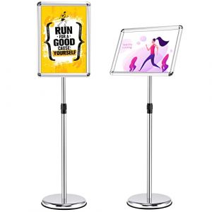 COSTWAY Porte Affiche sur Pied A4, Présentoir sur Pied Rotation 360 Degrés, Hauteur Réglable 83-130 cm, Cadre en Alliage d'Aluminium, Tube en Acier INOX, Support Affichage A4 Intérieur Extérieur (FDS GmbH, neuf)