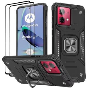 KANSi Coque pour Motorola Moto G84 / G84 5G, Verre Trempé [2 Pièces] + Housse TPU Silicone Rotation 360° Aimant Anneau Support Double Défense Protection Etui - Noir (KANSI, neuf)