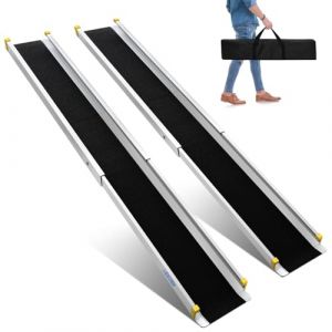 LIEKUMM Rampe de fauteuil roulant de 135 &agrave; 244 cm, port&eacute;e 300 kg, pour fauteuil roulant et scooter, rampe t&eacute;lescopique pour seuils, fauteuils roulants &eacute;lectriques, v&eacute;los, 3 longueurs r&eacute;glables, avec (Liekumm, neuf)