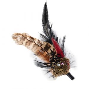 Broche steampunk pour f&ecirc;te adulte Carnaval Costume Pin's Barrettes Plume Gear Side Clip Steampunk Pince &agrave; cheveux, dor&eacute;, taille unique (XIBEIDIANZI, neuf)