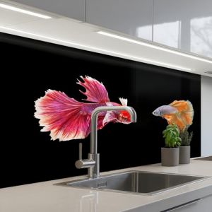 KitchenYeah&copy; Credence Cuisine Adhesive 60x100 cm Protege Mur Revetement Mural Adhesif Parement Interieur &Agrave; Coller Plaque Plastique Rigide Poissons - Color&eacute; - Animaux (KitchenYeah, neuf)