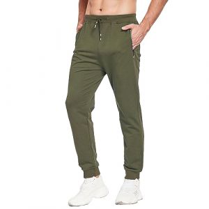 JustSun Jogging Homme Survetement Homme Pantalon de Sport Training Coton Sportswear Poche Zipp&eacute;e Vert Militaire 2XL (JIESENDA, neuf)