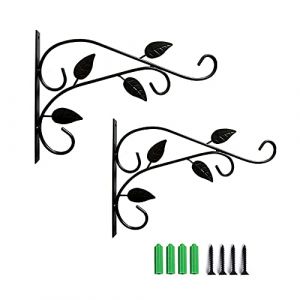 Lot de 2 crochet muraux pour plantes et pots suspendus, supports muraux de jardin en fer forg&eacute;, fleurs pour balcons, jardin et maison, vis incluses (noir) (Loopunk-FR, neuf)