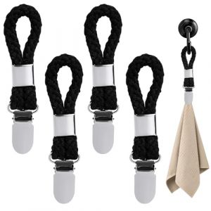 4 Pi&egrave;ces Pince &agrave; Serviette, Accroche Torchon, Crochet Serviette Salle de Bain, Crochets pour Serviettes pour Accrocher Torchon Serviette de Plage Serviette de Bain (Noir) (FuQuSheng, neuf)