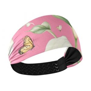 Calla Lily Fleur Papillon Rose Bandeau Antidérapant pour Femme Tendance Cheveux Extensible pour Football Gym Randonnée Maquillage (ChangZeFT, neuf)