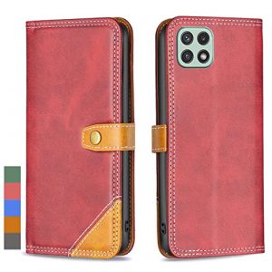 Klapber Coque pour Samsung Galaxy A22 5G Etui Housse Cuir pour Galaxy A22 5G &Eacute;tuis &agrave; Rabat Pochettes avec Fentes Cartes Protecteur Silicone Souple Ceinture &eacute;tuis pour Samsung A22 5G, Rouge (Yuemmy, neuf)