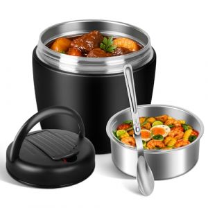 Torven Bo&icirc;te Isotherme Repas Chaud 1200ml，Thermos Alimentaire Chaud avec Cuill&egrave;re, Lunch Box Isotherme inox, Boite Repas Isotherme pot nomade pour enfant, adulte (Noir) (TSVETI INPORT STORE, neuf)