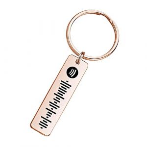 VEELU Porte Clef Personnalisable Scannable Spotify Code Coeur en Acier Inoxydable Porte Cl&eacute; Personnalis&eacute; Musique Cadeau pour les Couples Femmes Maman (Jingle Cat Magical Shop, neuf)