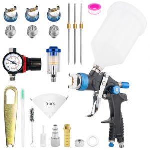 HVLP Professionnel Pistolet &agrave; Peinture Carrosserie Alimentation par Gravit&eacute; 3 Buses 1,4/1,7/2,5mm Coupelle 600cc par gravit&eacute; et Jauge de Pression HVLP Meubles de Voiture Pistolet de r&eacute;paration (Bleu) (PROSPRAYTOOL, neuf)