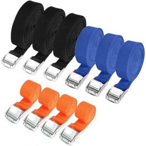Hodzeed 10 Serrage des Sangles à cliquet des Bagages avec Boucle à Griffes - 25 mm Sangles d'arrimage Cargo de 1 m à 5 m, 250 kg de Charge, Transport et Stockage de Bagages, vélo, Voiture, remorque (igocity EU, neuf)