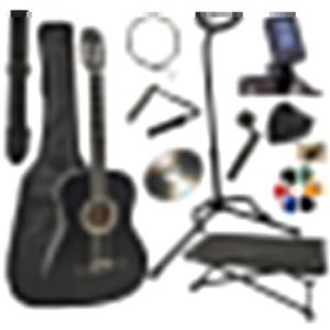 AMROVA Pack Guitare Classique 4/4 (Adulte) Support Guitare + Repose Pied + 9 Accessoires Cour Vidéo et CD (Noir) (Amrova FR, neuf)