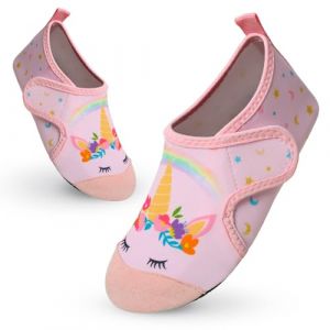 Vorvowry Chaussure Plage Enfant Fille Gar&ccedil;on Antid&eacute;rapant S&eacute;chage Rapide Lumi&egrave;re Piscine Aquatique Chaussures d Eau Licorne Rose 32-33 (Vorvowry, neuf)