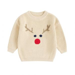 Caziffer Pull Noël Bébé Garçon Fille Pull de Noël Chaud Déguisement Noël Tricoté Pull Bbébé Col Rond Vêtement de Noël pour Bébé 6 Mois-3 Ans (Kaki, 9-12 Mois) (baixia, neuf)