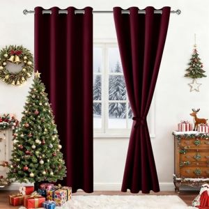 Hiasan Rideau Occultant avec Embrasses, Rideau Thermique Isolant Anti Froid et Chaleur, pour Chambre Salon Anti Bruit &agrave; &oelig;illets, 2 Pieces, 167 x 228 cm (Largeur x Hauteur), Rouge Bordeaux (Hiasan, neuf)
