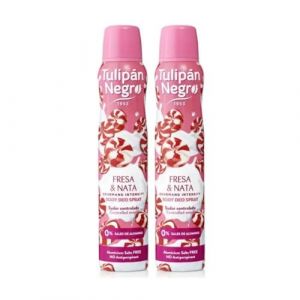 Tulipe noire Déodorant Spray Fraise et Crème 200 ml, 0 % Sels d'Aluminium, Sueur Contrôlé X 2 (EUROPRIME, neuf)