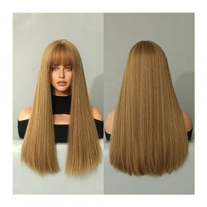 Perruques Cheveux synthétiques for fille Cosplay et utilisation quotidienne 23" perruque blonde avec frange for femme longue perruque blonde droite Perruques de remplacement de cheveux(Honey Blonde) (qingyinouzhou, neuf)