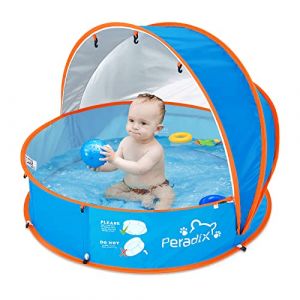 Peradix Piscine pop-up 4 en 1 pour bébé, avec protection UV, tente de plage avec moustiquaire, tente de jeu portable, piscine à balles, protection solaire été pendant des années, bleu (Peradix Inc., neuf)