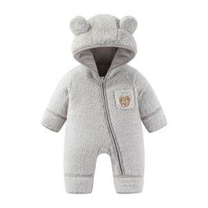 JiAmy Combinaison Bebe Garcon Fille Hiver Polaire Combipilote Pilote B&eacute;b&eacute; Manteau &agrave; Capuche, Manches Longues Ours Combinaison de Neige Gris 9-12 Mois (JiAmy-EU, neuf)