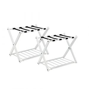 GIANTEX Porte Valise Pliant, Porte-Bagages en M&eacute;tal, Support Valise/Bagages avec 2 Etages & 4 Sangles, pour Chambre, H&ocirc;tel, 68x43x58CM, Blanc (2 PC) (GIANTEX, neuf)