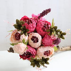 JOYHAZE 1 bouquet de pivoines artificielles, grandes pivoines en soie de 48,3 cm, fausses fleurs avec bourgeons pour d&eacute;coration de mariage, maison, f&ecirc;te, bureau, centres de table, arrangements floraux (Clest  F&H, neuf)