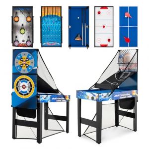 GOPLUS 10 en 1 Table Multijeux, Table Baby Foot avec Billard, Hockey sur Glace, Tennis, Basket-Ball, Hockey, Fléchettes, Tir à l'arc et Flipper, Accessoires Complets, pour Enfants 8 + Ans (Augenstern24, neuf)