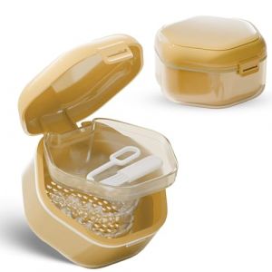 Bo&icirc;te pour appareil dentaire, portable, avec paniers de trempage amovibles et brosse, nettoie et pr&eacute;serve les supports orthodontiques, proth&egrave;ses dentaires (Jaune) (YIXIN shop, neuf)