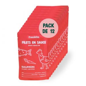Franklin – Filet en Sauce pour Chat – Nourriture Saine avec 85% de Poulet et Saumon – Améliore la Brillance du Poil – Convient au Chat Stérilisé – 12x85g (Franklin Pet Food, neuf)