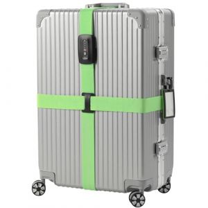 Navaris Sangle de Valise en Croix - Ceinture Sécurité Bagage Réglable pour Voyage Avion Train - Verrou TSA Code Serrure à Combinaison (SX-Commerce, neuf)
