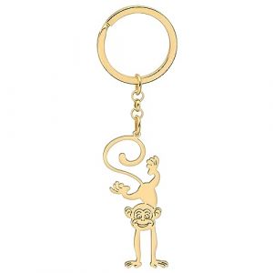 RAIDIN Porte-clés en acier inoxydable orang-outan singe animal mignon vie sauvage Bijoux Cadeaux pour femmes Filles Porte-monnaie pour clés de voiture (Or-204) (RAIDIN, neuf)