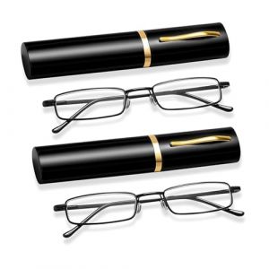 FAINCA 2 Pièces Lunettes de Lecture, Mini Lunette de Lecture, Lunette Lecture éTroites en MéTal à CharnièRe, Lunettes avec éTui, Reading Glasses, Lunette Homme et Femme (350 Degrés) (JIAYUN EU, neuf)