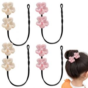 LAJUP 4 Pi&egrave;ces Chignon Magique Coiffure Donut Bun Maker,Pince &agrave; Cheveux en Tissu Accessoire Chignon, Bigoudis Magiques pour Chignon avec Fleur pour Queue de Cheval (KUNKUN YU, neuf)