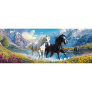 Reofrey DIY Diamond Painting Adulte Grand Format Chevaux, 5D Diamond Painting Adulte XXL Animaux Point De Croix Strass Diamant Painting, Peinture Diamant Craft Home Artisanat Murale D&eacute;cor 30x80cm (Reofrey FR, neuf)