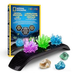 Kit de Cristaux National Geographic – Faites Pousser 3 Cristaux Colorés avec Socle Lumineux et Guide, Inclut Une Géode, de la Fluorite Verte et d’Autres Gemmes Réelles (National Geographic Science Toys, neuf)
