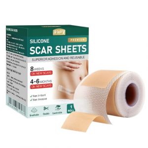 Falafoty Pansement Silicone Cicatrice, Silicone Scar Sheets(4 x 150cm), R&eacute;utilisable Feuilles de &eacute;liminer Cicatrices, Patch Cicatrisant Invisible pour C-Section & Surgical Scar, Ch&eacute;lo&iuml;de, Acn&eacute; (WEPOWER, neuf)