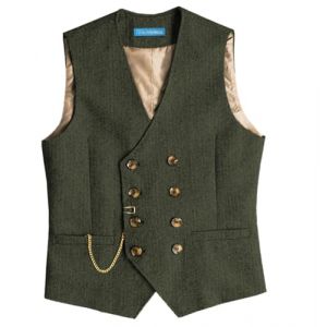 Solovedress Gilet de costume vintage en laine pour homme, coupe r&eacute;guli&egrave;re, gilet de costume pour mariage, gar&ccedil;ons d'honneur, Vert arm&eacute;e, XS (solovedress, neuf)