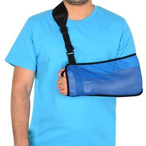 supregear Écharpe de Bras, Sling Bras Écharpe de Bras en Maille, Bride D'immobilisation de Bras D'épaule Légère Support de Stabilisateur D'épaule Respirant pour Bras Blessé Coude Poignet Main (Bleu) (J&D Tech FR, neuf)