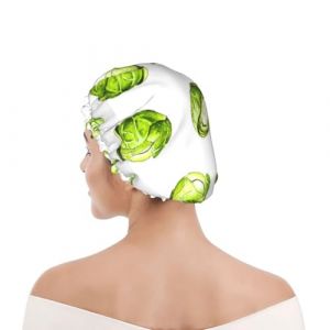 Bonnet de douche pour femmes et hommes UK réutilisable imperméable avec élastique imprimé choux de Bruxelles (iuoighuipyuiyp, neuf)