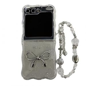 SCJLSDA Coque pour Samsung Galaxy Z Flip 6, design 3D mignon n&oelig;ud d'amour, coque de protection l&eacute;g&egrave;re de luxe brillante, avec bracelet en perles et strass pour Galaxy Z Flip 6 (n&oelig;ud papillon) (jialishangdauk, neuf)