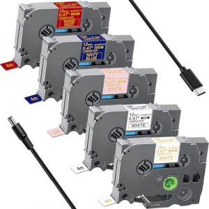 Acmerota Compatible Tissus Ruban pour Brother TZe-R231 TZe-R234 TZe-RE34 TZe-RN34 TZe-RW34 12mm 0.47'' rubans de satin pour Brother Ptouch PT-D210 PTH110 E110 PT-H200 1005 PTD400AD, pack de 5 (Acmerota, neuf)
