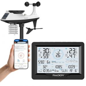 Raddy MN6 Wi-Fi Station m&eacute;t&eacute;o, Station M&eacute;t&eacute;o sans fil 15 en 1 pour int&eacute;rieur et ext&eacute;rieur, Moniteur de temp&eacute;rature et d'humidit&eacute;, Pression Atmosph&eacute;rique, Pluviom&egrave;tre, Vitesse du vent, UV (Radioddity France, neuf)