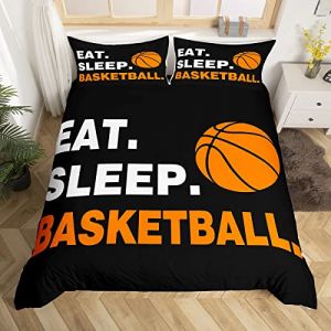 Housse de Couette de Basket - Ball Enfants Sport th&egrave;me literie gar&ccedil;on Fille Adolescent Chambre Basketball Motif Housse de Couette 140x200cm Basketball Parure de Lit d&eacute;coration Noir Blanc Orange, Zip (Bofanshangmao, neuf)