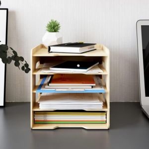 PUNCIA Organisateur de Bureau &agrave; 5 Niveaux en Bois Stocakge de Fichier A4 Documents Vertical Compartiment de Rangement Bac &agrave; Courrier Plateaux de Classement de Fichier pour Bureau Maison et &Eacute;cole (Morrya, neuf)