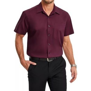 HISDERN Chemise Homme Manches Courtes Été Décontractée Chemises Rouge en Fibre de Bambou Costume Homme Business Chemisette Formel Régulières pour Les Mariage L (hisdern, neuf)