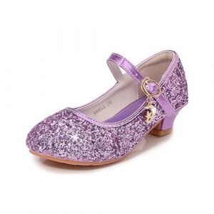 Hixingo Chaussures de Princesse Fille 2-10 Ans, Ballerines Enfant Chaussures Plates Mary Jane, Glitter Shinning Paillettes Enfants Mary Jane pour Anniversaire Mariages et F&ecirc;tes (Violet,28) (Hixin, neuf)