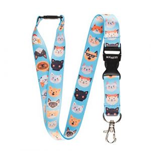 RolSeley Courroie de Cou de Lani&egrave;re Bleue avec Chats de Dessin Anim&eacute; - Tour de Cou porte Badge avec Clip M&eacute;tal Amovible et Clip de S&eacute;curit&eacute; - Id&eacute;ale Pour Les Cl&eacute;s de Badge D'identification (ROLSELEY Ltd, neuf)