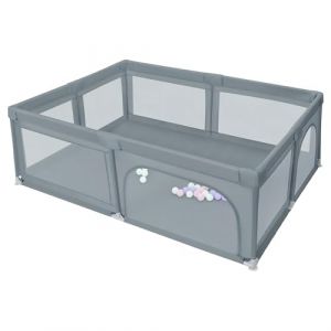 XUANYU Parc B&eacute;b&eacute; Rectangulaire avec Barri&egrave;res et Porte, Parcs de Jeux Pliable en Tissu Oxford, Centre d'activit&eacute;s B&eacute;b&eacute;, Parc Enfant pour Int&eacute;rieur/Ext&eacute;rieur (Gris 205 x 147 x 66 cm) (XUASHW, neuf)