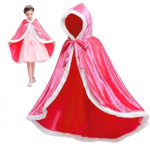 Dwafill Cape de Princesse Hiver Fille, Cape Costume Enfant avec Capuche, Bleu D&eacute;guisement Princesse Cadeau pour F&ecirc;te Anniversaire Halloween Carnaval No&euml;l (Rose, M) (ERFULIU, neuf)