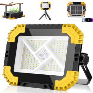 CLV Projecteur LED Rechargeable 200W, 20000mAh Projecteur LED Chantier Portable Solaire & Batterie Rechargeable 4 Modes 2 Luminosit&eacute; Lampe de Travail Magnetique IP66 &eacute;tanche pour Camping-Cars Chantier (kelazhineng-Direct, neuf)